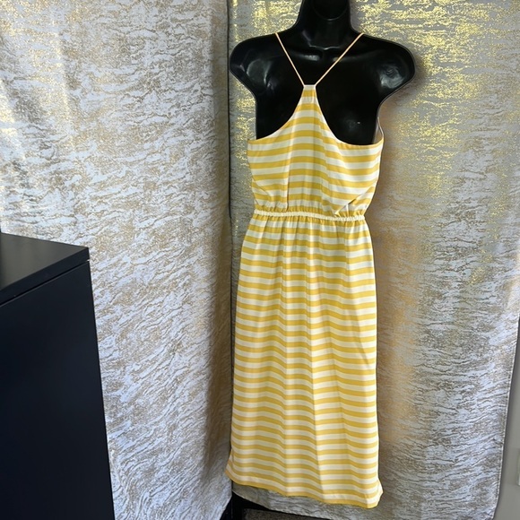J. Crew Carrie 100% Silk Sleeveless In Yellow & White Midi Dress Size 2 - Picture 10 of 17